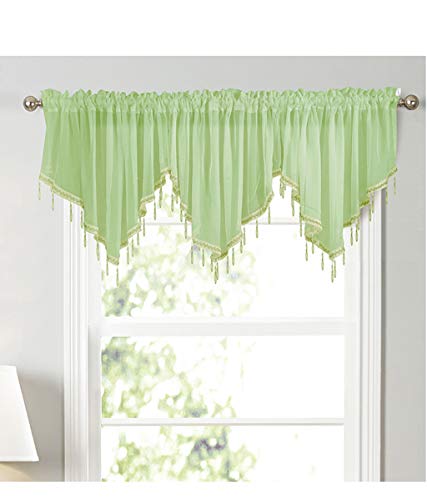 Yaland Cortina de gasa para cocina, cortinas transversales, cortinas de un solo color, cortinas de estilo moderno, bistrocortinas triangulares (ancho x alto 130 x 60 cm), 1 pieza verde