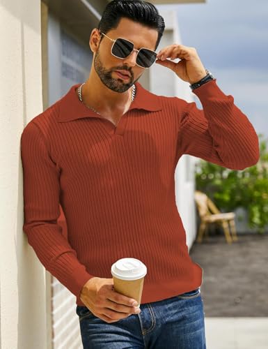 Image of DENIMHOLIC Men's Cotton Full Sleeve Collar Polo Sweater for Men, Rib Knitted Sweaters for Men Winter Sweater for Man