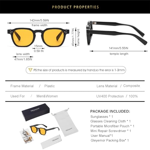 Image of Gleyemor Stylish Retro Sunglasses for Men Women Fashion Vintage Square Sunglasses UV400 Protection Shades