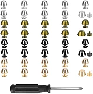 XAVSWRDE Feet Nailhead, 40 PCS 10mm Flat Stud Rivet Metal Rivet Studs Screw Nail Bucket Type Foot Nailhead Leather Spikes Studs with Screwdriver for DIY Clothing Shoes Bag Leather Craft (4 Colors)