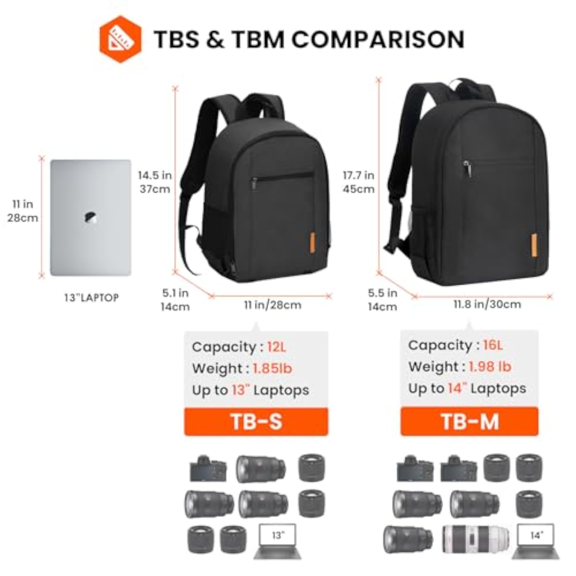 Compact Black Camera Backpack for Photographers, 12L