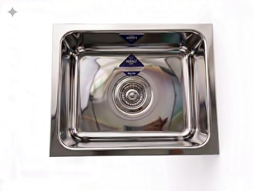 Image of NIRALI Kitchen Sink 16 x14 Inch 304 Heavy Duty Stainless Steel | Single bowl Sink Round Coupling | Rust & Stain Resistant | Glossy Finish | Minimizes Sound Orbis Kitchen SInk (Glossy, 16 inch x 14 inch x 7 inch)
