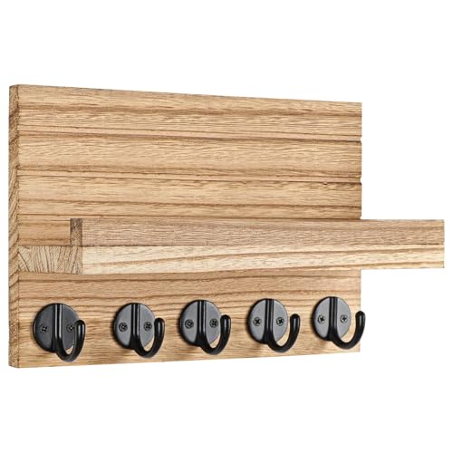 Rack Di A Parete - Organizzatore Di Posta In Legno Con Mensola E Ganci, Supporto Rustica Di Ingresso | Stoccaggio Di Lettere Decorative Per Camera Da Letto, Porta, Corridoio,