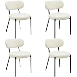 Murago Dining Chairs Set of 4 pcs, Boucle Comfortable Upholstered Seat Fabric with Curved Backrest, Mid Century Modern Contemporary Scandinavian Designer Chairs Ideal for Dining Room, Kitchen, White