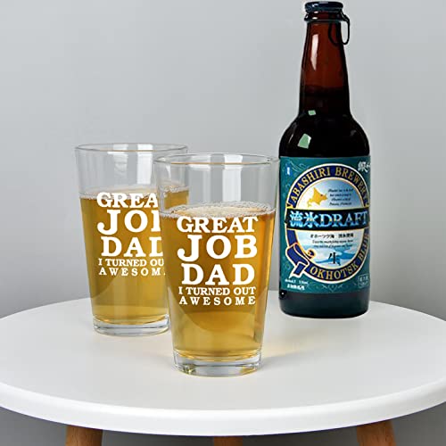 Dad Gift - Great Job Dad I Turned Out Awesome Funny Beer Glass, Dad Pint Glass For Men, Dad, Father, Grandpa - Gift Idea For Father's Day, Christmas, Birthday #TOP5