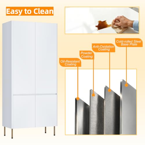 Image of 71 inch Metal Storage Cabinet with Doors, Tall Pantry Cabinet,White