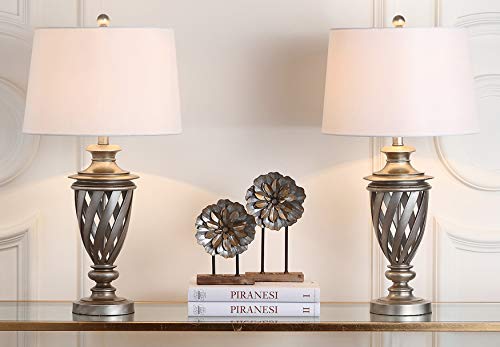 Safavieh Lighting Collection Byron Farmhouse Urn Antique Silver 29-Inch Bedroom Living Room Home Office Desk Nightstand Table Lamp Set Of 2 (Led Bulbs Included) #TOP5