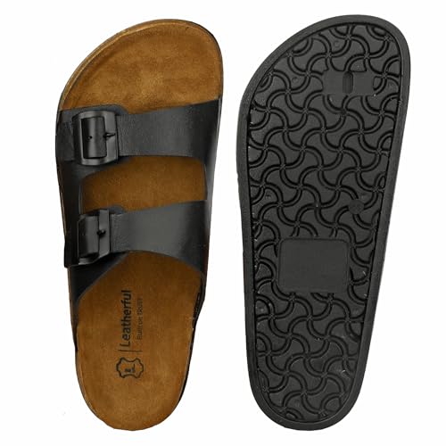 Image of Leatherful Men's premium leather slipper | Genuine Leather upper | Suede Leather Insole | PU sole | Stylish flip flop for men | Birkenstock