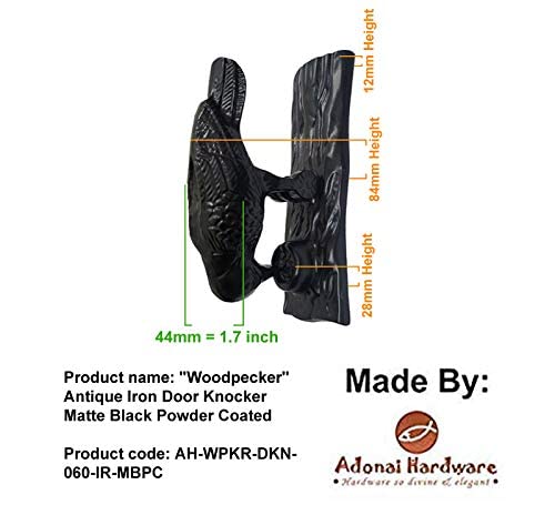Adonai Hardware "Woodpecker" Antique Heavy Duty Cast Iron Front Entry Sturdy Stylish Ring Door Knockers (Matte Black) for Vintage Wooden Barn Shed Doors, Gates, Fences, Furniture and Farmhouse