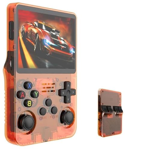R36S Console per videogiochi portatile retrò, schermo IPS da 3,5 pollici, scheda TF da 64 g, oltre 10.000 giochi, console di gioco portatile, con sistema Linux open source (arancione)