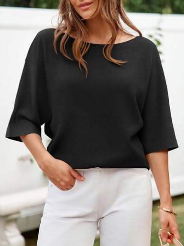 Image of Cicy Bell Womens Half Sleeve Sweaters Oversized Boat Neck Knitted Pullover Sweater Trendy Casual Loose Fit Fall Tops