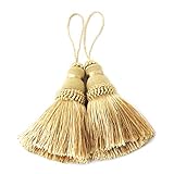 BEL AVENIR Gold Tassels Key Tassel with Loops Handmade Craft Charms DIY Accessories Elegant Soft Making Curtain Home Decoration (Gold, 2 pcs)