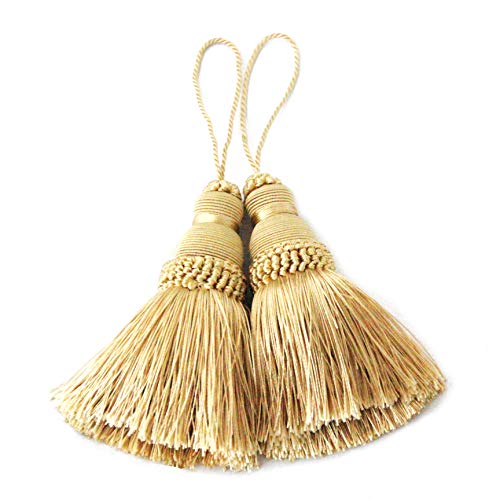 BEL AVENIR Gold Tassels Key Tassel with Loops Handmade Craft Charms DIY Accessories Elegant Soft Making Curtain Home Decoration (Gold, 2 pcs)