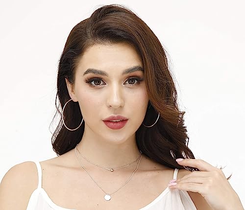 3 Pairs Sterling Silver Hoop Earrings, 14K White Gold Plated Big Hoop Earrings Set for Women 40 50 60MM3