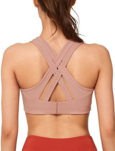 Yvette Women High Impact Sports Bras Criss Cross Back Sexy Running Bra for Plus Size, Pale Pink