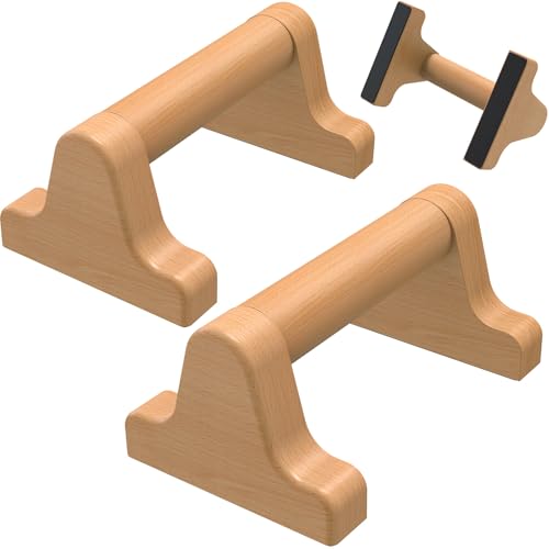 Parallettes Bars, Wood Push Up Bars Handstand Bar with Non-Slip Base, Wooden Calisthenics Equipment for Home Fitness Training, Push Up Stands Handle for Floor Workouts, Supports 600 lbs by SELEWARE - Used condition - US$19.99