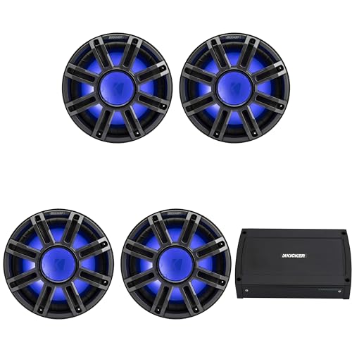Kicker (4) 51MWE124 - MWE 12-Inch Premium Marine Subwoofer (Enclosure) 4-ohm & 48KXMA12002 Marine Amp Bundle