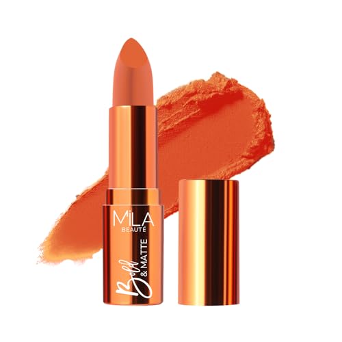 Image of Mila Beaute Bold & Matte Long-Lasting Lipstick | Highly Pigmented Soft Matte Finish | Lightweight & Hydrating with Jojoba Oil | Shade - (Cheer Up 4.2g)