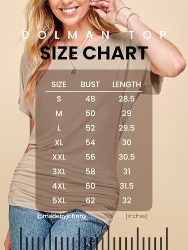 Made By Johnny Women's Casual Solid Short Sleeve Boat Neck/V Neck Dolman Top T Shirt with Side Shirring