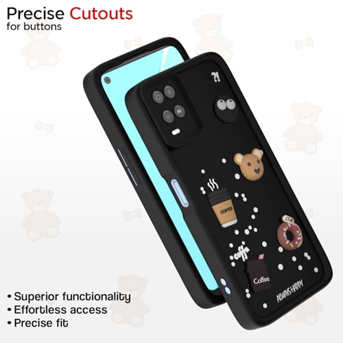 Image of Pikkme Back Cover for Oppo A54 | Cute Fun Cartoon 3D Bear Silicone Full Body Protection Bumper Case (Black)