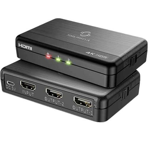 4K HDMI Splitter 1 in 2 Out (Mirror Only) – HDMI 2.0 4K@60Hz, 1080p@240Hz, Auto Downscaling, EDID, 18Gbps, HDCP 2.3, Duplicate Screens for Dual Monitors, TV, PS5, Xbox