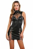 MISS NOIR 19630 Damen Minikleid im Wetlook S-3XL Sexy Partykleid mit Zweiwege-Reißverschluss Exclusives Clubwear, Schwarz (19630-BK), XS