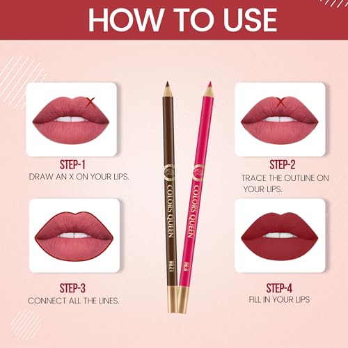 Image of Colors Queen Matte Lip Liner Pencil Combo Pack of 2 | Non Transfer Formula For Professional Makeup | Lip Liner Pencil Waterproof (Pack of 2 Combo 7)