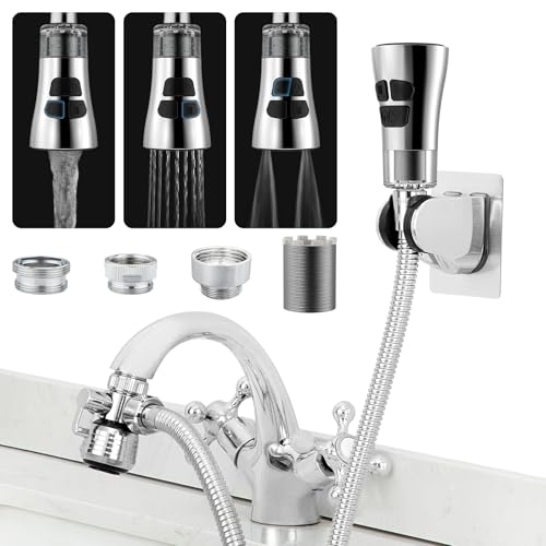 CECEFIN Kitchen Faucet Hose Attachment, Sink Sprayer Replacement Head with 6.5 Ft Stainless Steel Hose, Water Saving Aerator with 3-Way Diverter Valve for Hair Washing Laundry Room and Pet Shower