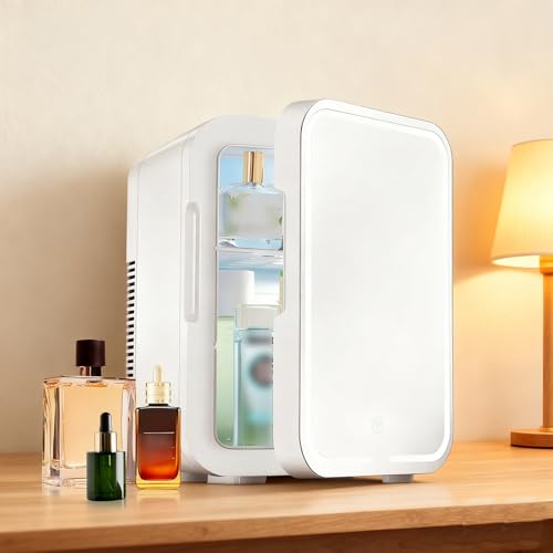ORIDLECTAL Nevera Minibar Pequeña, Nevera para Skincare y Cosméticos, Refrigerador Pequeño con Luz LED, Gran Capacidad 12L, para Coches y Oficinas