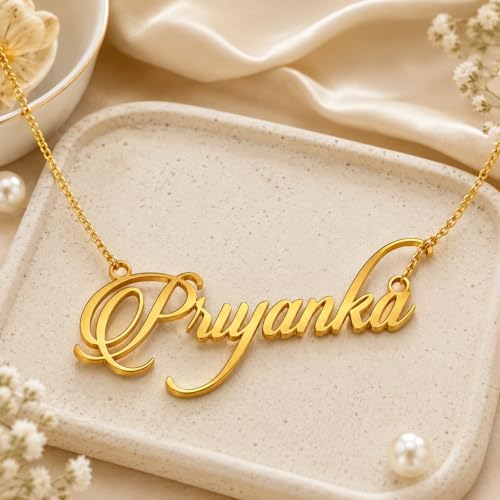 Image of Priyanka Cursive Gold & Silver Name Pendant Necklace, Best Jewelry Gift for Girls.
