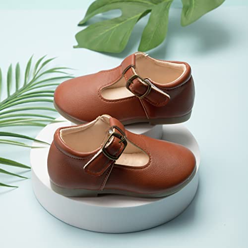 Bellocasa Mary Jane Little Girls Dress Shoes Toddler Baby Ballet Flats Flower Girls Wedding Party Bow Princess Kid Shoes(Jy1808 Brown,21) #TOP2