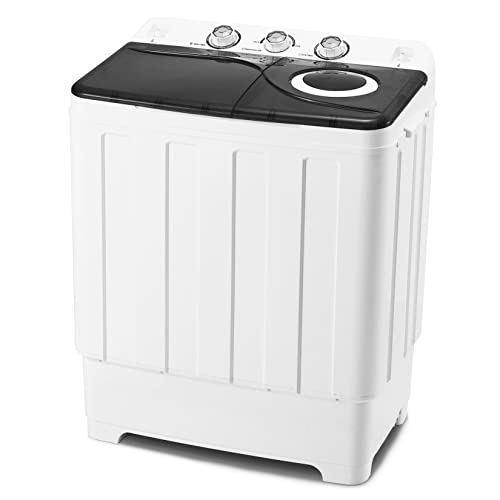 Avocahom Portable Washing Machine, 28Lbs Capacity Twin Tub Washer and Dryer Combo, Mini Compact Laundry Machine (18Lbs Washer & 10Lbs Spinner) w/Control Knobs, Built-in Drain Dump & Timer Control, for Home/RV/Dorm/Apartment, Black & White