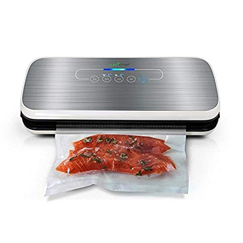NutriChef AZPKVS18SL Vacuum Sealer With Wine Stopper Silver, 6.1 x 14.2 x 3 inches, White