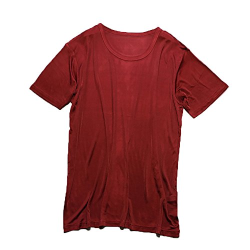 Image of LSHARON Mens 100% Mulberry Silk Knit Round Neck Short Sleeves T-Shirts (M(Tag XL), Red)