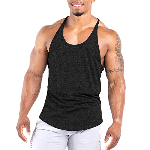 Agilelin Men's Workout Stringer Tank Tops Athletic Quick Dry Y-Back Tops Bodybuilding Muscle Shirts for Gym(1 Or 3 Pack)(Black/XL) by Agilelin - Used condition - US$8.99