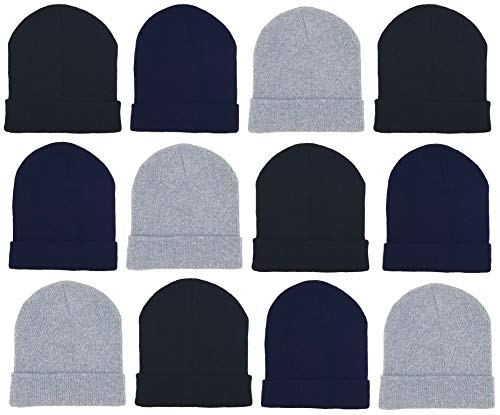 12 Pack Winter Beanie Hats For Men Women, Warm Cozy Knitted Cuffed Skull Cap, Wholesale #TOP19