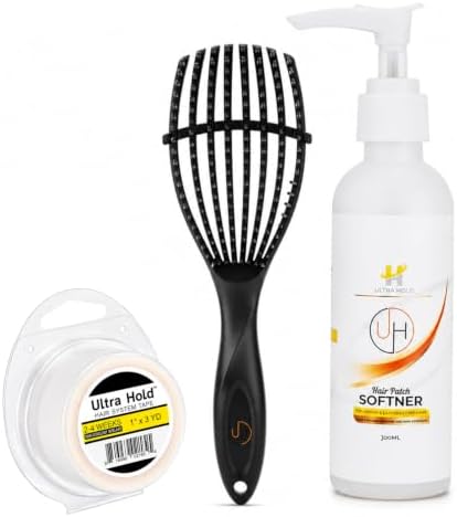 Hair Patch Styling & Maintenance Kit โ Hair Patch Softener 100ml, Wig Tape (1"ร3 Yards/3 Meters), Glue Tube 30gm & Detangler Hair Brush | Hair Patch Softener for Men & Women | Haircare Accessories Kit