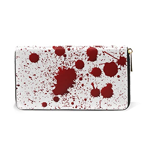 Seamless Real Red Blood Drop Ink Splatter Paint Art on White Leather Long Wallet Organizer with Zipper Purse Clutch Bag for Women Men Key Card Coin Passport Checkbook2