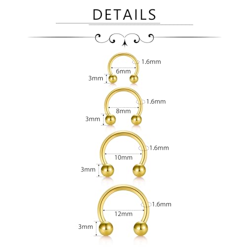D.Bella 16G 18G 20G Horseshoe Septum Rings Surgical Steel Nose Piercing Jewelry Cartilage Helix Tragus Earring Hoop Eyebrow Lip Retainer for Women Men 6mm 8mm 10mm 12mm3