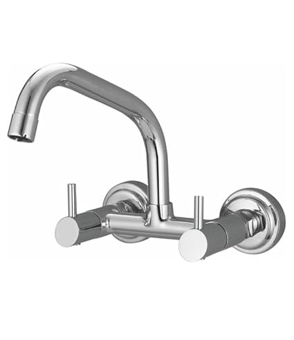 THOISEWELT Bathroom Kitchen Wash Basin Sink Mixer Long Spout with Swinging Brass Material Chrome Finish (LC-36-151)