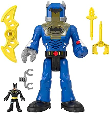 Fisher-Price IMAGINEXT DC Super Friends Batman in Exo Suit (30 cm) with Power Pad for Lights and Action Sounds, Shoots Projectiles for Children from 3 to 8 Years, HGX98