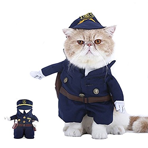 Morbuy Disfraz de Policía Ropa Traje Uniforme para Mascotas Animal Doméstico Gato Perro con Dos Patas y Gorro para Halloween Navidad(S, color3)