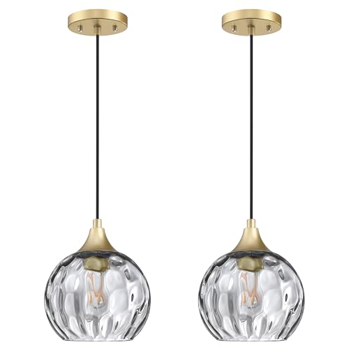 La Mejor comparativa de Lámpara antigua ideal - solo los mejores. 26 1 luz colgante de isla de cocina para interiores de 6.3 pulgadas con martillo de vidrio colgante de techo con acabado dorado, moderno estilo rústico para cenar sobre fregadero...