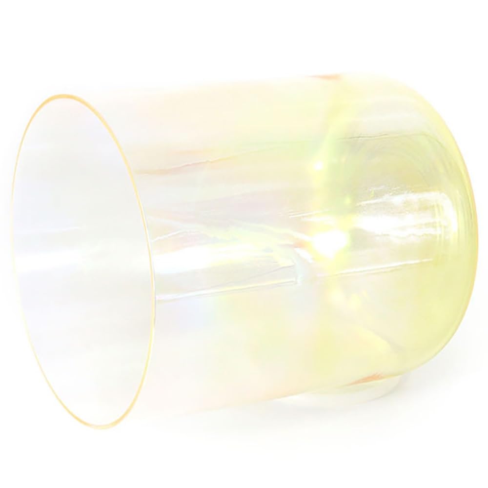 Klangschale aus Quarzkristall, 7-Zoll-Kristallklangschale, 432 Hz, 7 Töne, klarer Farbverlauf in Gelb, mit Klöppel-O-Ring(E Note)