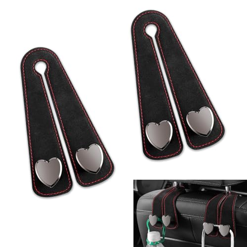 leechio 2 PCS Car Seat Headrest Hook, Car Hooks for Headrest, Lovely Heart-Shaped Headrest Hooks, Universal Seat Back Storage Accessories, for Wallets, Bags, Umbrella Hanging (Black)