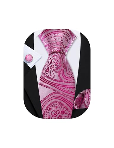Image of Barry.Wang Men Tie Set Floral Paisley Silk Necktie Pocket Square Cufflinks Formal Wedding Party Business