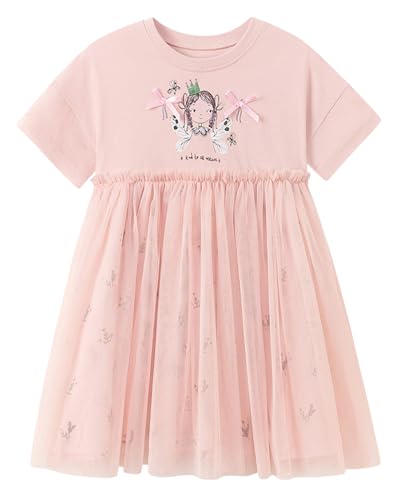 Image of Girls Cotton Long Sleeve Casual Cartoon Appliques Striped Jersey Dresses