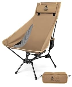OneTigris TIGERBLADE Campingstuhl Hochlehner faltbar 150 kg, Klappstuhl Camping leicht Dreiecksrahmen, Angelstuhl klappbar mit 2 Seitentaschen, Faltstuhl Ultraleicht für Outdoor, Wandern(Kojote Braun)