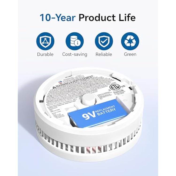 SITERWELL Smoke Detector, 10 Year Product Life Fire Alarm with Magnetic Fastening Kit, Smoke Alarm with Photoelectric Sensor and Low Battery Warning Function for House, UL217 Listed,GS509A,6 Pack