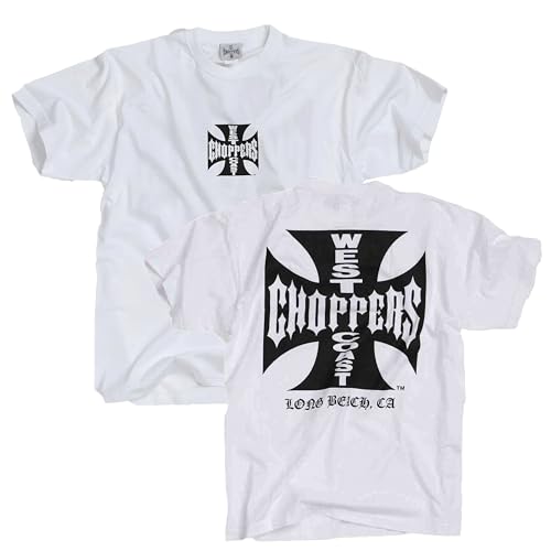 West Coast Choppers T-Shirt, Man,Shirts,White, Iron Cross Logo Front and Back Design Medium